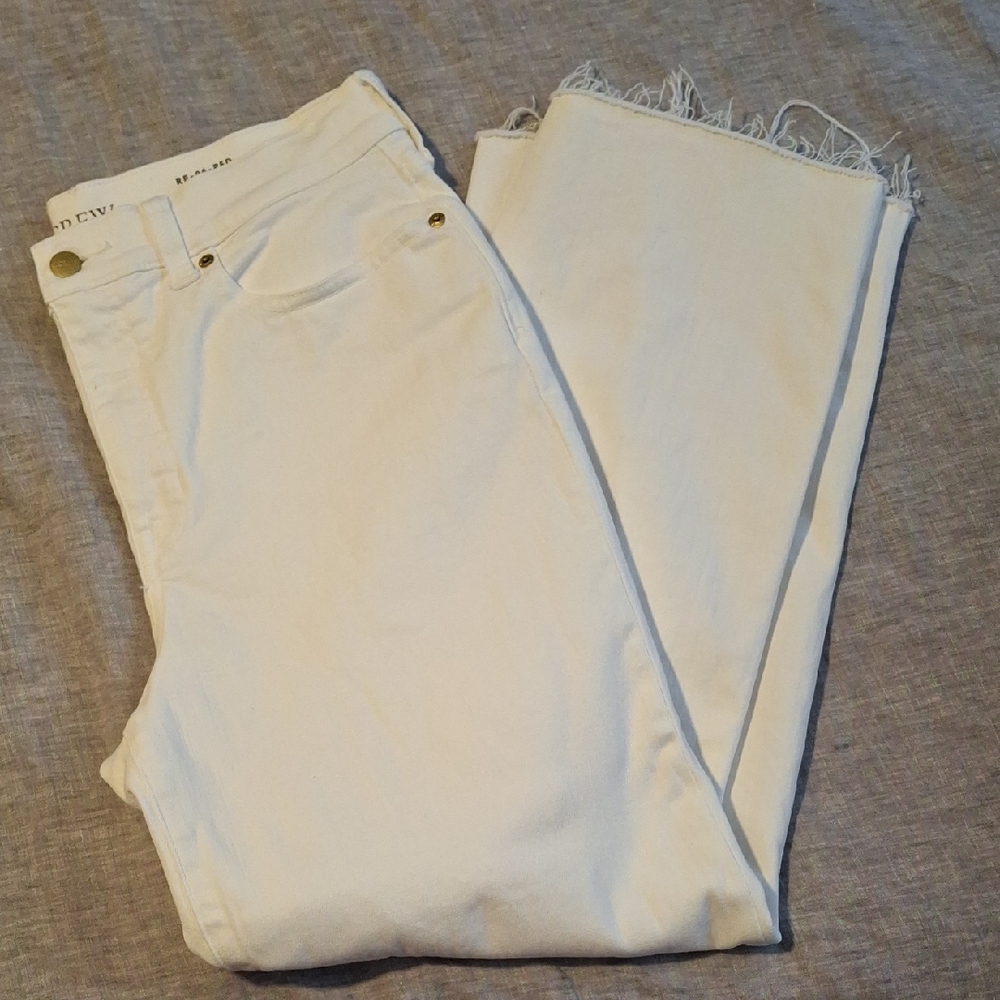J. Crew White Frayed Hem Wide Leg Jeans